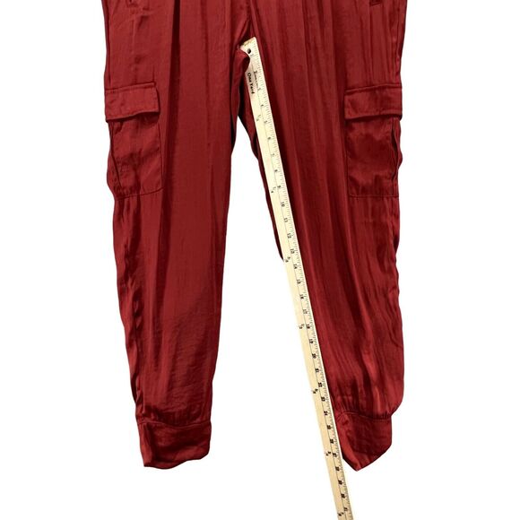 Hello Nite Satin Cargo Jogger Pants Womens S Rust Orange Pull On Pockets Utility - Picture 7 of 12